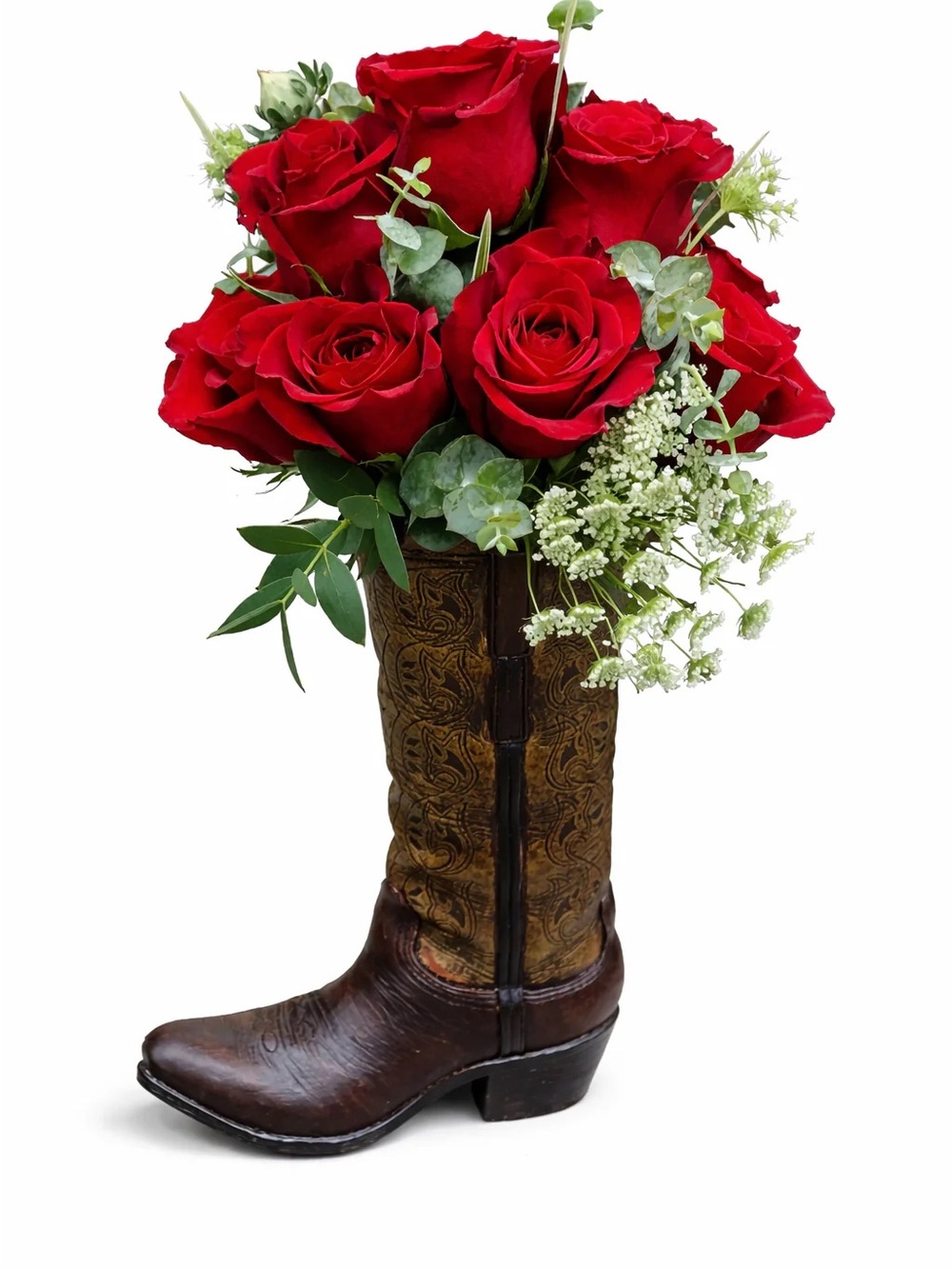 Burton + Burton Western Rustic Boot Resin Vase Hand-Painted Decorative Planter